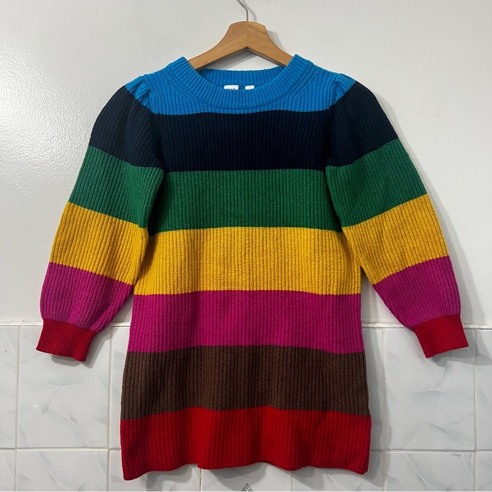 GAP Multicolor Striped Knit Dress — Blue, Black, Green, Yellow, Pink, Brown, Red